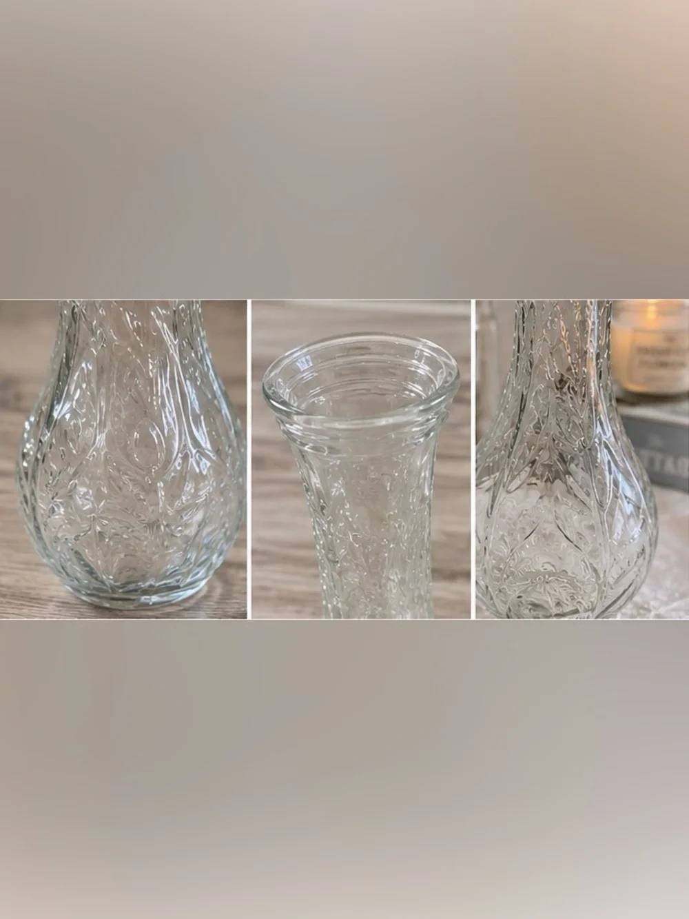Vintage FTD Glass Vase 9” Floral Vine Pattern Clear Art Glass Vase